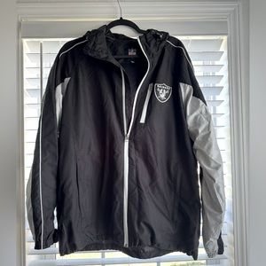 Raiders NFL wind breaker zip up jacket; men's size L
